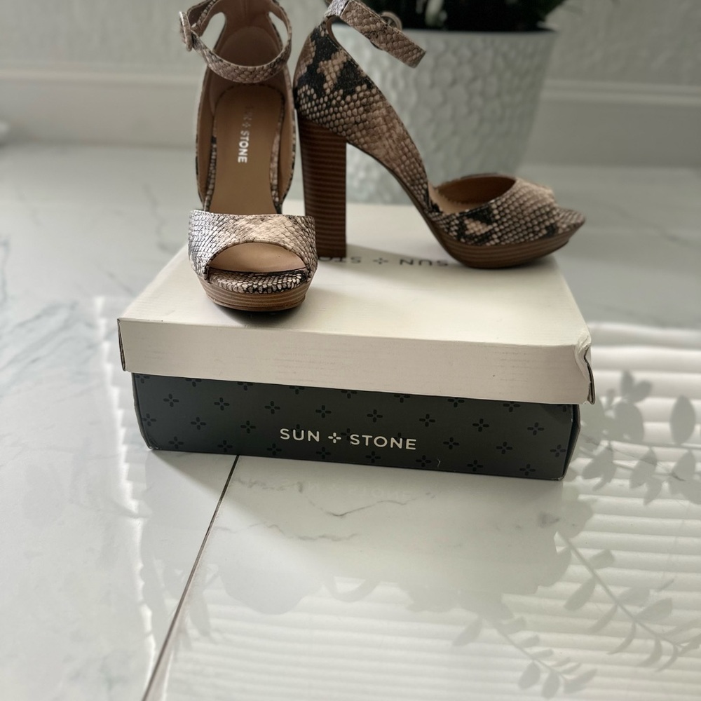 Sun + Stone Snakeskin Patterned Heels - image 1